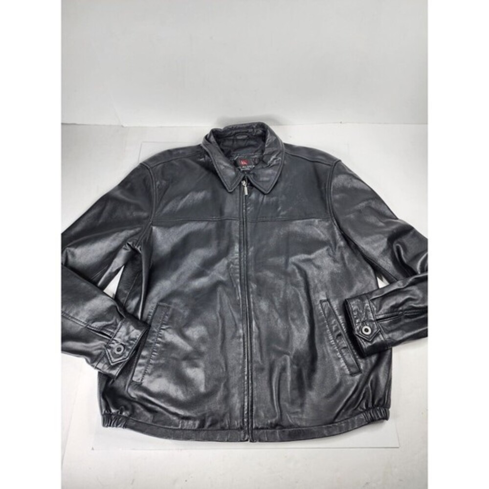 Vintage Luis Alvear Barcelona Jacket Black Leather Zip Front Size‎ L Soft Coat